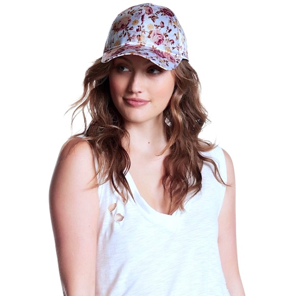 Nordstrom Natasha Satiny Baseball Cap Pink Roses Women Adjustable Back Fastener - Picture 4 of 11